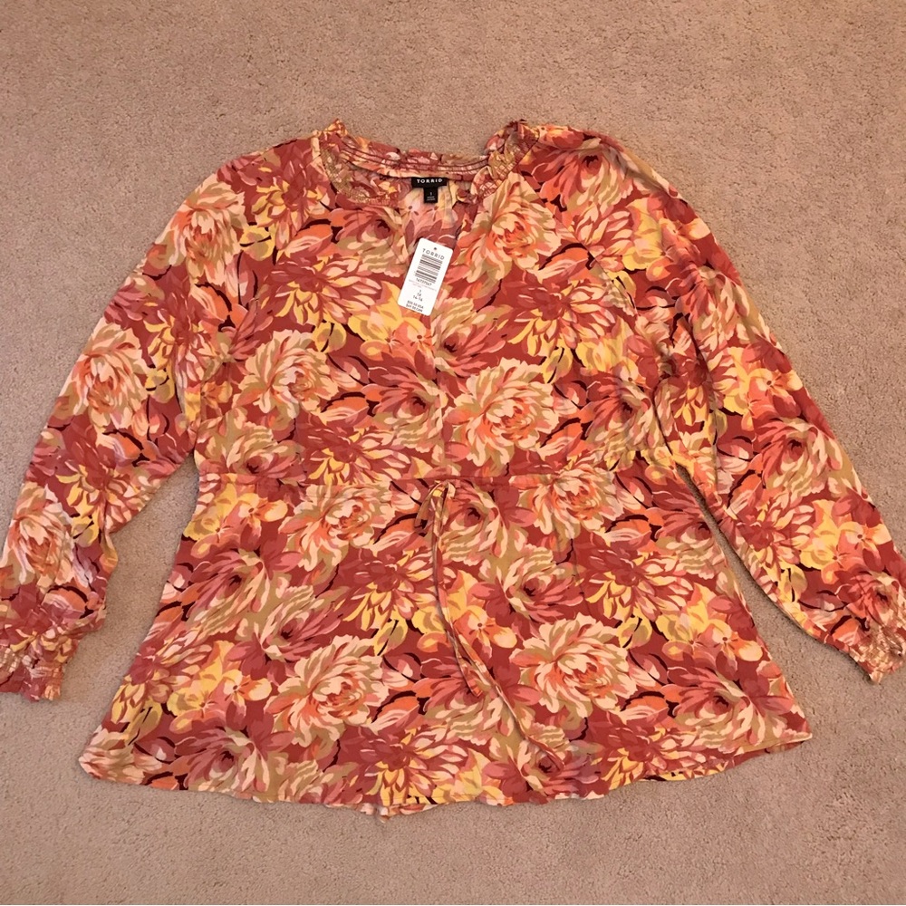 Torrid Floral Babydoll Swing Top NEW Size 1X 14 16 Mauve Pink Cream Cottage Boho